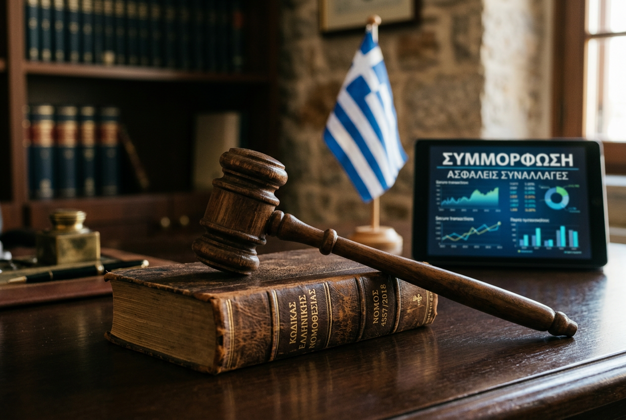 Conceptual image representing Greek gambling regulations and law.