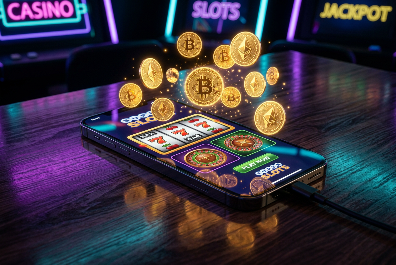 Smartphone displaying a variety of cryptocurrency casino games.